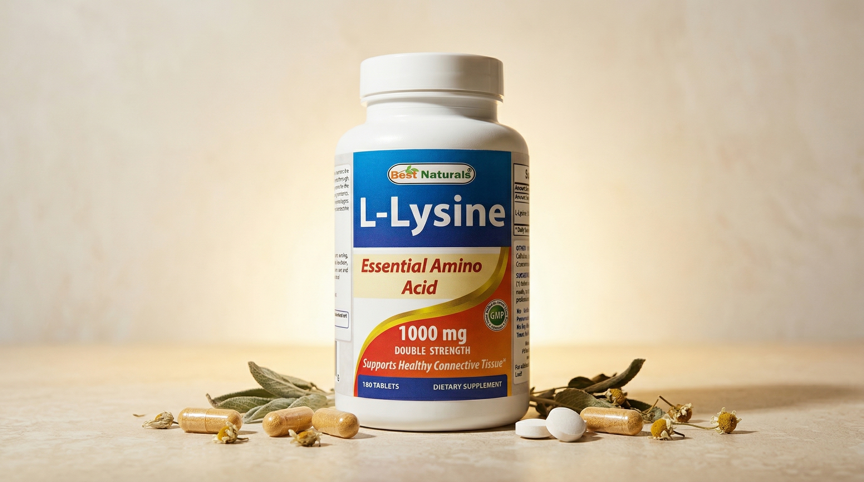 Best Naturals L-Lysine 1000mg 180 เม็ด — ลดการกำเริบงูสวัด